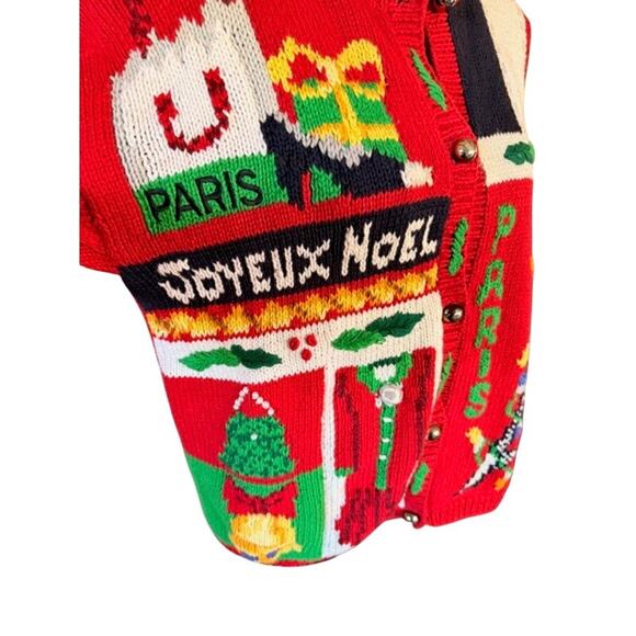 Vintage 1993 The Eagle’s Eye Joyeux Noël Paris Christmas Sweater Cardigan M - Picture 3 of 8